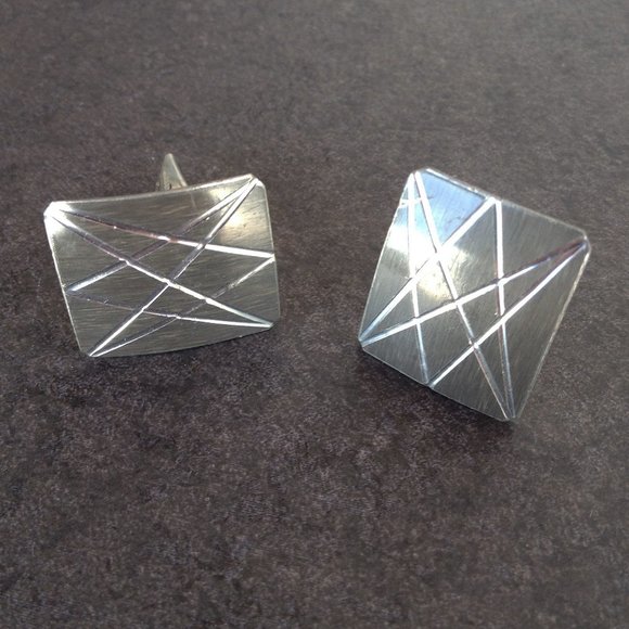 Vintage 50's Pewter Cuff Links - Picture 2 of 3